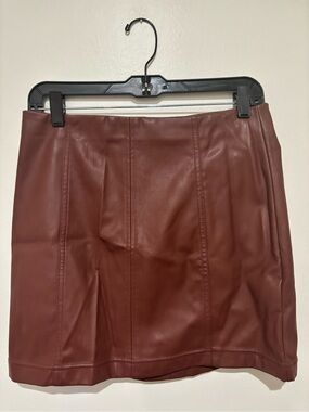 Women's Faux Leather Mini Skirt - Rust Brown